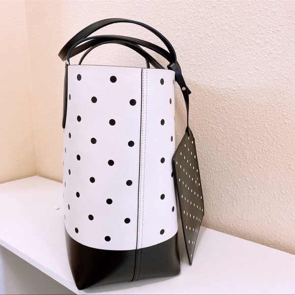 KATE SPADE X DISNEY MINNIE MOUSE & FIGARO WHITE POLKA DOT LEATHER TOTE HANDBAG - Picture 5 of 5
